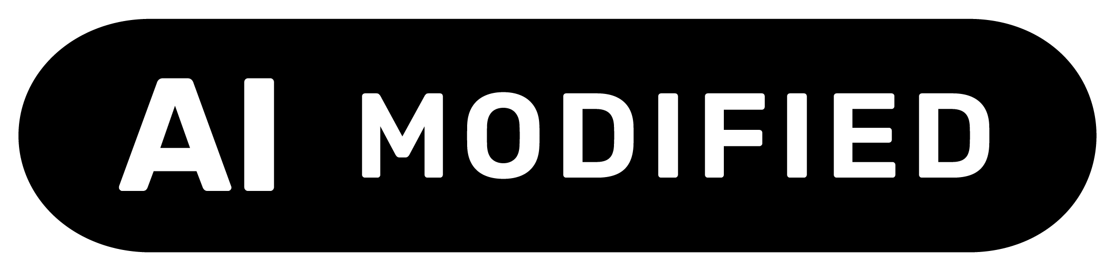 „AI MODIFIED” feliratú jelölés sötét, lekerekített címkén